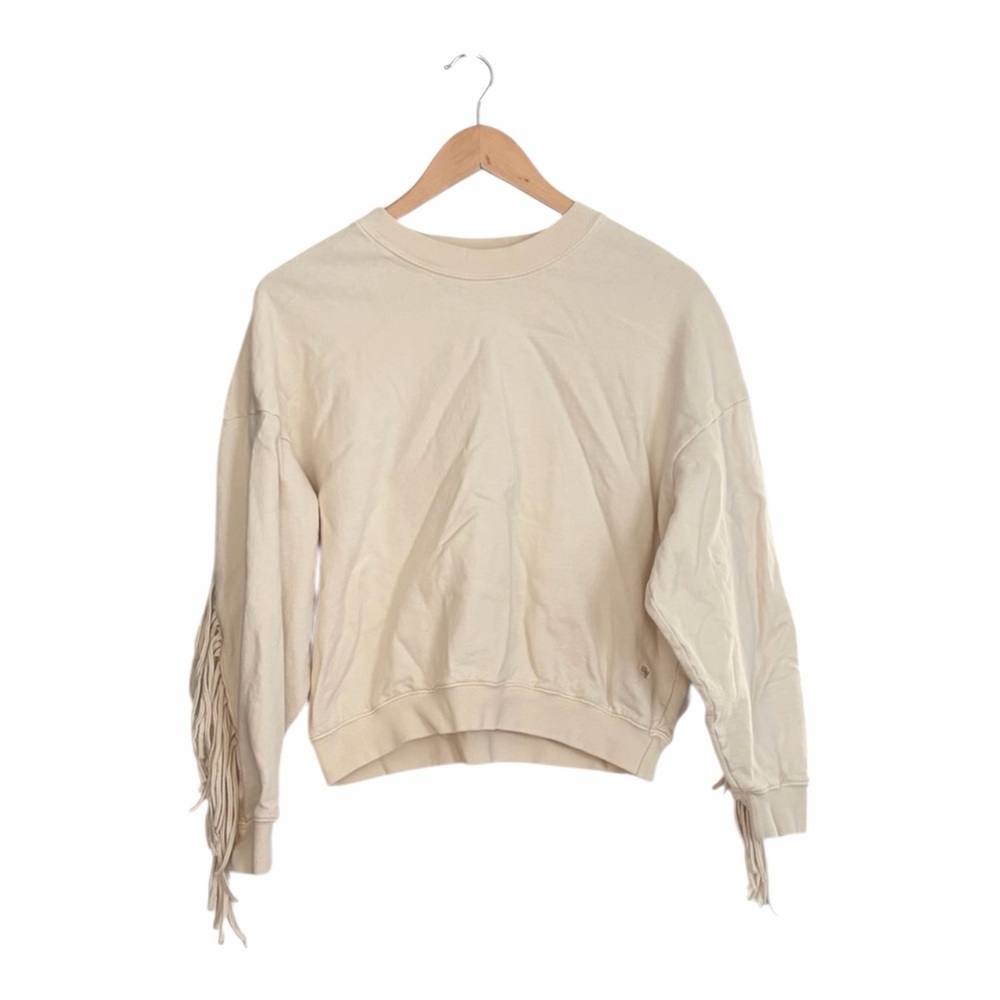 Clare V Cream Le Drop Fringe Western Boho Long Sleeve Sweatshirt Medium - Picture 2 of 5